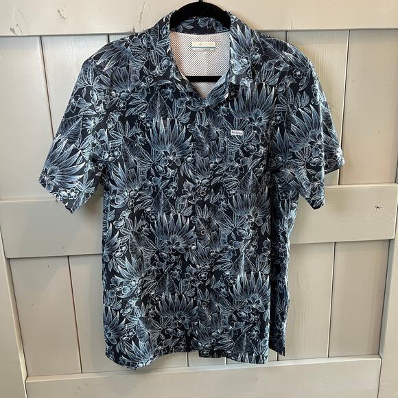 Men's Columbia Tropical Flower Blue Short Sleeve Shirt Size M - Picture 1 of 8